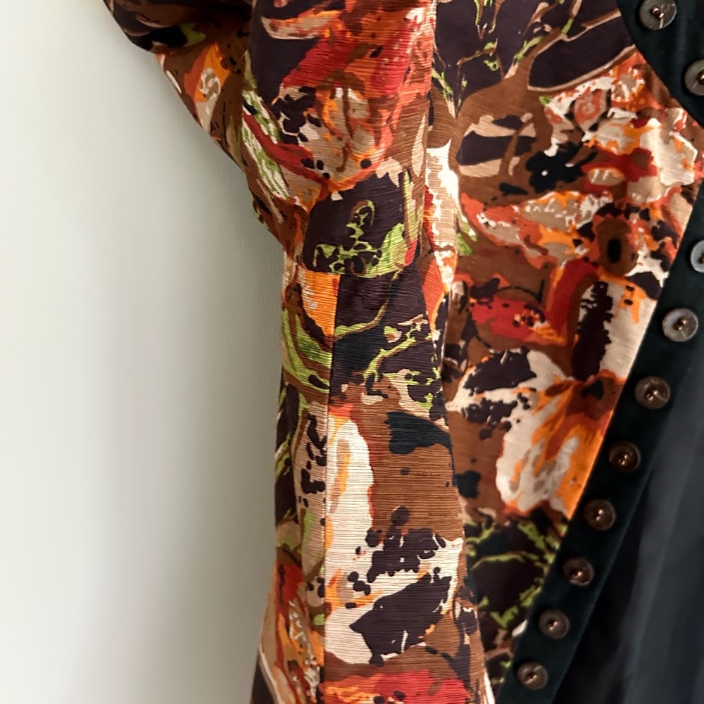 VINTAGE T RENZ Silk Embellished Earthy Shrug Boxy Layer Art To Wear Office Sz 1X - Picture 5 of 13